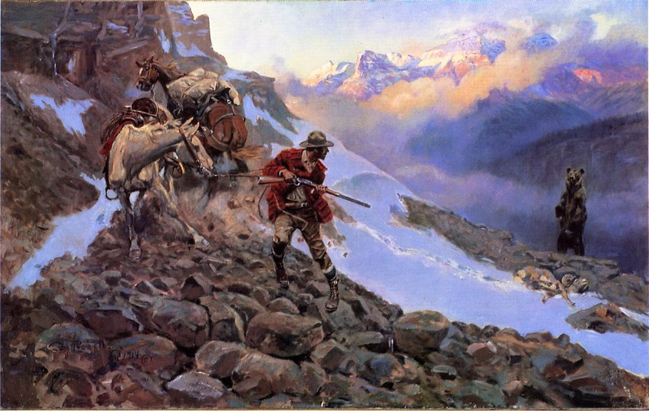 Hunter and Bear - Charles Marion Russell Paintings